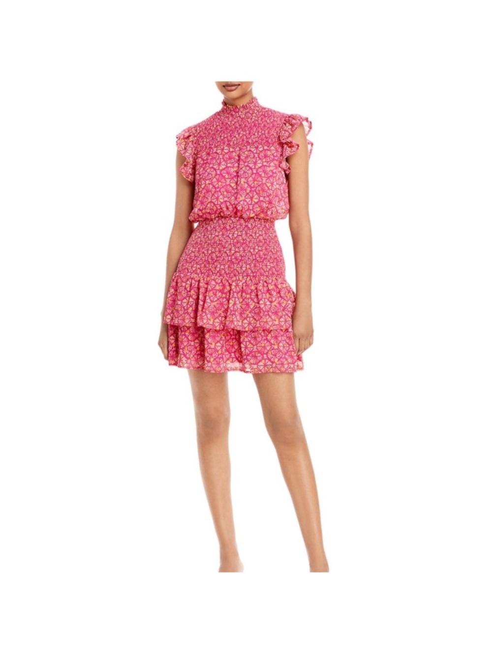 Aqua Pink Floral Smocked Mini Dress - Picture 2 of 5